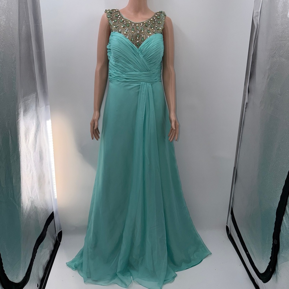 Mac Duggal 14 Aqua Beaded Formal Mermaidcore Ethereal Regencycore Old Hollywood
